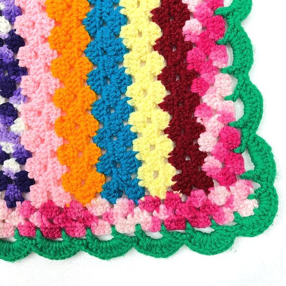 Rainbow striped Afghan Crocheted throw lap blanket hand-made Boho chic 37 x 67 - Picture 3 of 9
